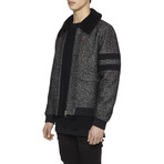 Shearling-Trimmed Melange Wool Jacket // Black (S)