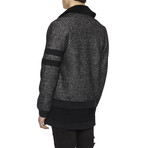 Shearling-Trimmed Melange Wool Jacket // Black (XL)