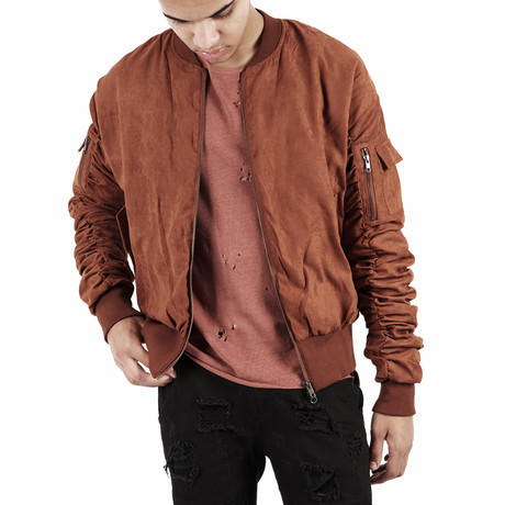 Suede Strapped Bomber Jacket // Rust (XS)