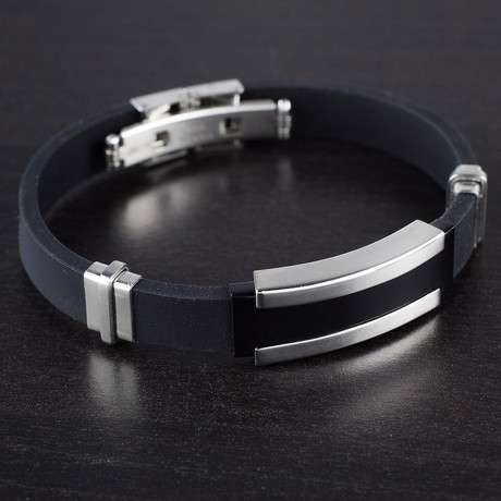 Stainless Steel ID Plate Rubber Bracelet