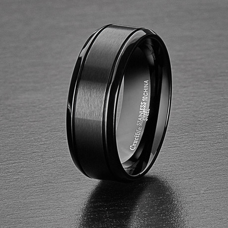 Dual Finish Stainless Steel Grooved Comfort Fit Ring (Size 8)