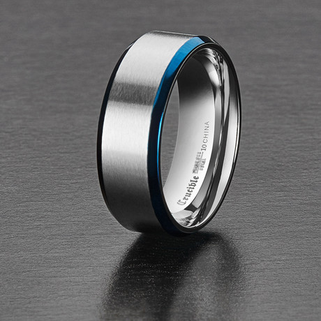 Two Tone Brushed Stainless Steel Beveled Comfort Fit Ring (Size 8)