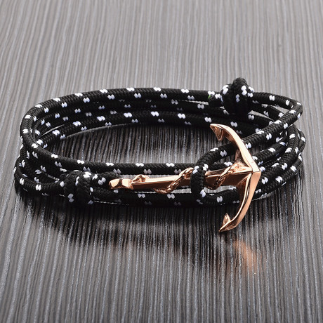 Polished Stainless Steel Anchor Clasp Rope Adjustable Wrap Bracelet // Rose Gold + Black