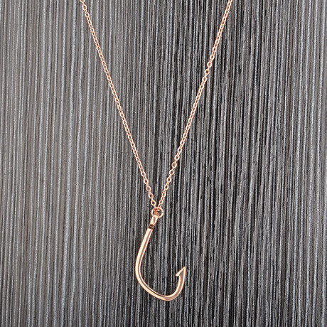 Polished Stainless Steel Hook Pendant Necklace // Rose Gold