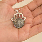 Hamsa Coin Necklace (Sterling Silver Chain)