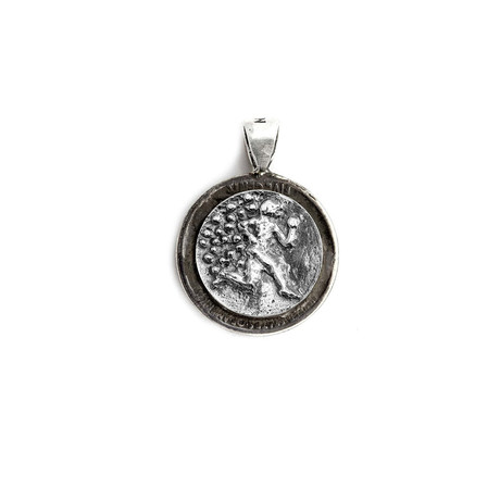 Running Man Medallion Necklace (Sterling Silver Chain)