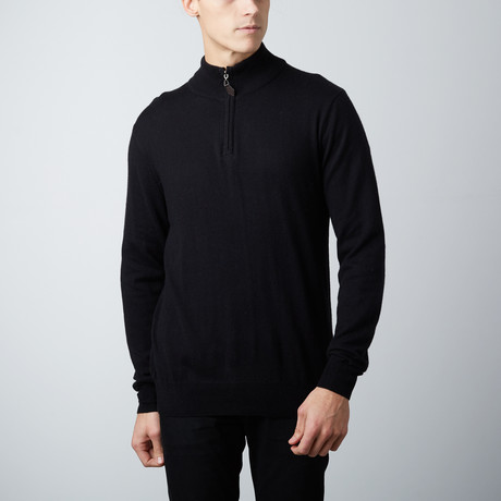 Wool + Cashmere Mock Zip Sweater // Black (S)