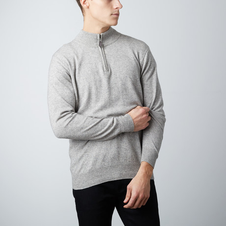 Wool + Cashmere Mock Zip Sweater // Light Grey (S)