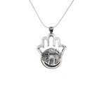 Hamsa Coin Necklace (Sterling Silver Chain)