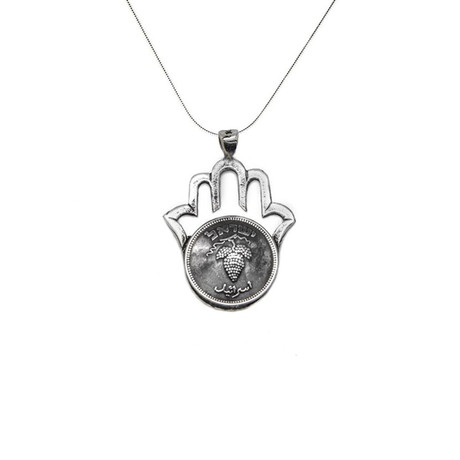 Hamsa Coin Necklace (Sterling Silver Chain)