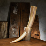 Polished Long Buffalo Drinking Horn + Stand