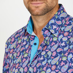 Roger Long-Sleeve Button-Up Shirt // Blue + Pink (S)