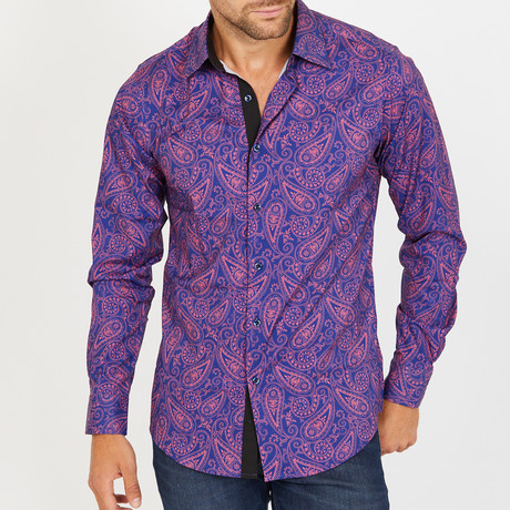 Ackles Long-Sleeve Button-Up Shirt // Purple (S)