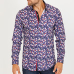 Hank Long-Sleeve Button-Up Shirt // Grey + Red (M)