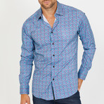 Andrew Long-Sleeve Button-Up Shirt // Pink and Blue (L)