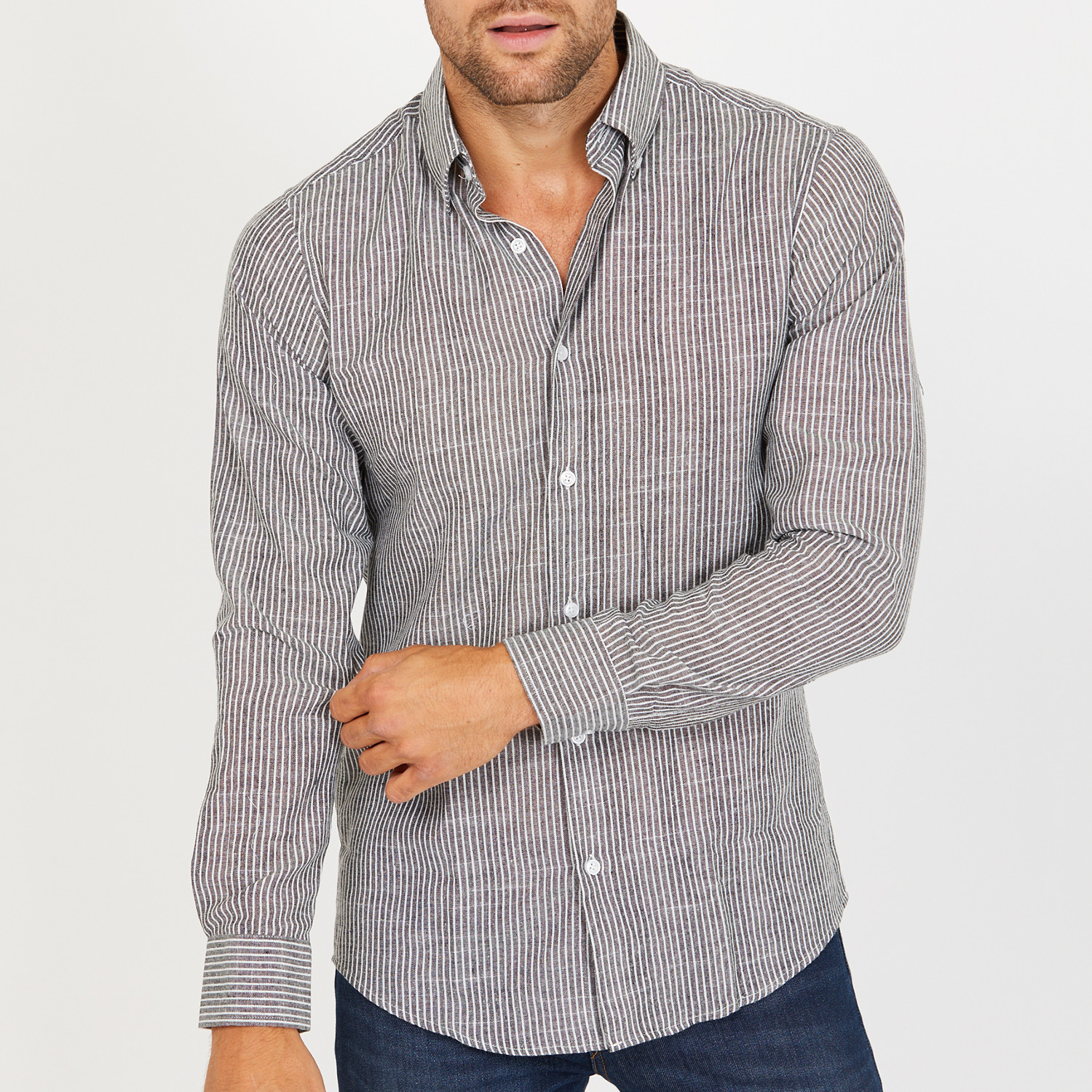 Max Long-Sleeve Button-Up Shirt // Grey (L) - Formal Wear Clearance ...