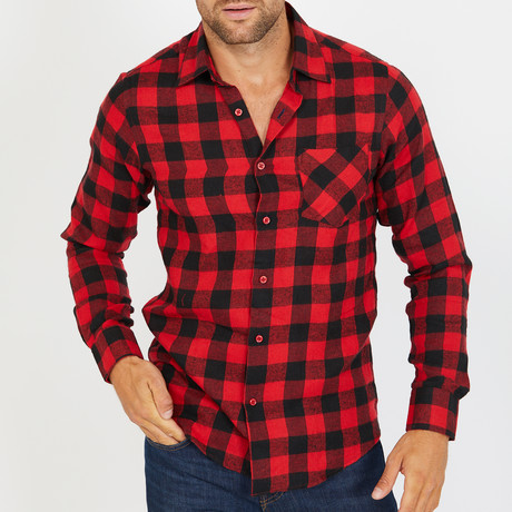 Nathan Long-Sleeve Button-Up Shirt // Red + Black (M ...