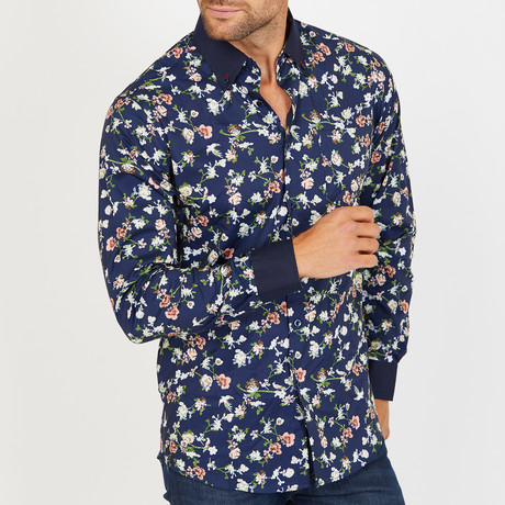 Chip Long-Sleeve Button-Up Shirt // Navy (S)