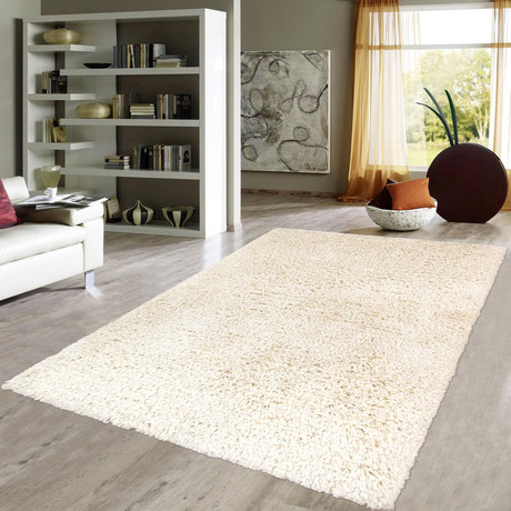 Shaggy Collection // Hand-Woven Polyester + Cotton Area Rug // Ivory (6'0"L x 4'0"W)