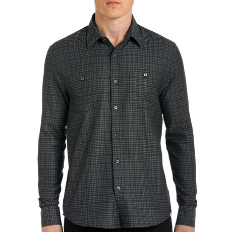 Dylan Wool Plaid Spread Collar // Grey Check (S)
