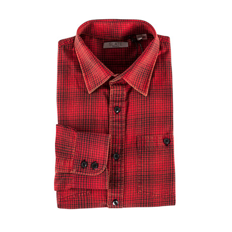 Dylan Vintage Wash Plaid Spread Collar // Red (S)