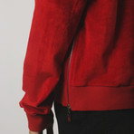 Suede Side-Zip Sweatshirt // Red (S)