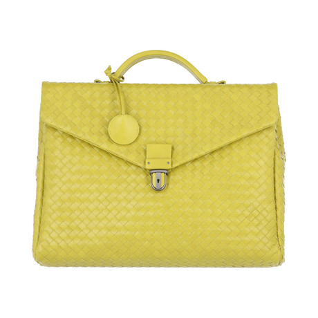 Woven Top-Handle Briefcase // Yellow + Green
