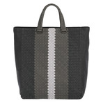 Striped Tri-Color Woven Tote // Grey + Multi