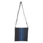 Striped Woven Cross Body Tote // Black + Blue
