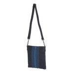 Striped Woven Cross Body Tote // Black + Blue