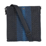 Striped Woven Cross Body Tote // Black + Blue