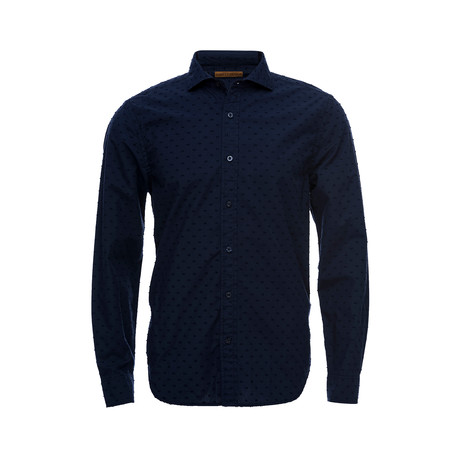 Earnest Spread Collar Shirt // Navy Swiss Dot (XS)