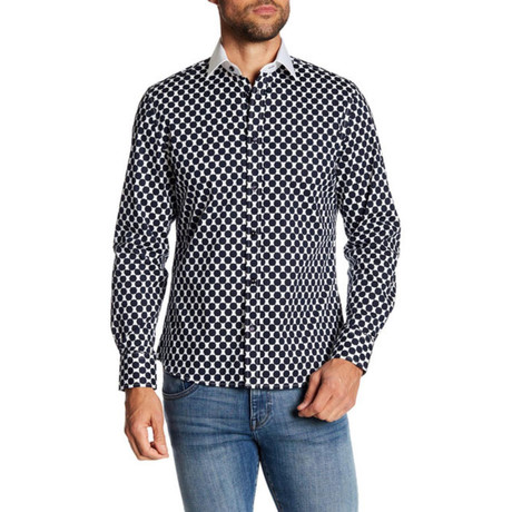 Dot Long-Sleeve Button-Up Shirt // Black (XS)