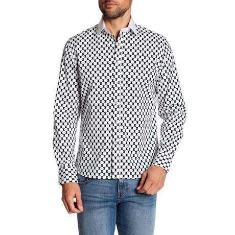 Dot Long-Sleeve Button-Up Shirt // White (XS)