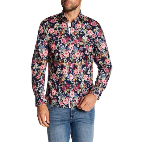 Bouquet Long-Sleeve Button Up Shirt // Navy (S)