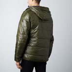 Hooded Reversible Quilted Jacket // Olive + Yellow (S)
