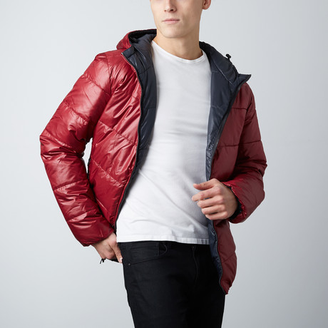 Hooded Reversible Quilted Jacket // Ruby + Charcoal (S)