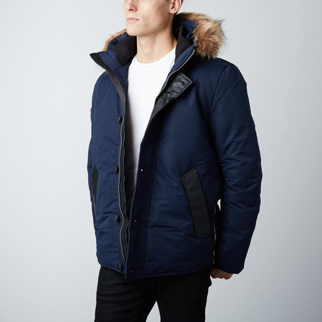 Hooded Down Oxford Jacket // Navy (S)