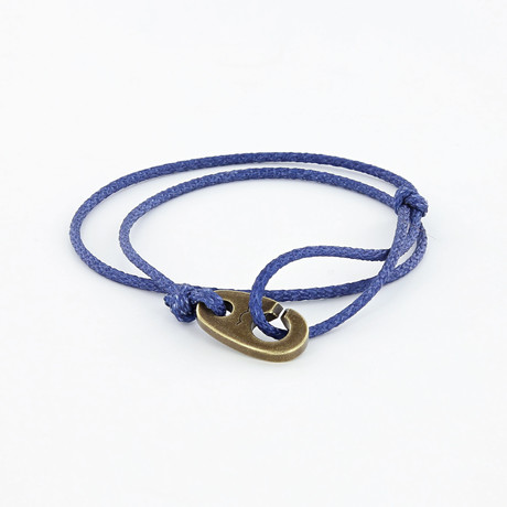 Weathered Brass Cord Bracelet (Faded Blue)