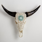 Carved Cow Skull // XL Horns // Turquoise Orbit