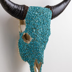 Decorated Cow Skull // XL Horns // Turquoise Meets White