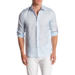 Solid Linen Blend Long-Sleeve Button-Up Shirt // Sky Blue (3XL)
