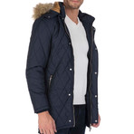 Tee Fur-Lined Hooded Jacket // Navy (XL)