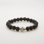 Silver Plated Buddha Lava Stone Bead Bracelet // Black