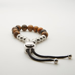 Tiger Eye + Silver Beads Adjustable Bracelet // Brown