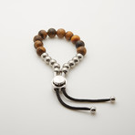 Tiger Eye + Silver Beads Adjustable Bracelet // Brown