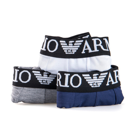 Emporio Armani // Eagle Low-Rise Trunk // Grey + White + Navy // 3-Pack (S)