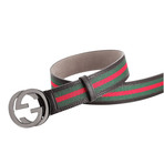 Gucci // Signature Stripe Ribbon Belt // Green + Red + Black (90)