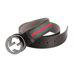 Gucci // Signature Stripe Ribbon Belt // Green + Red + Black (90)