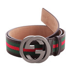 Gucci // Signature Stripe Ribbon Belt // Green + Red + Brown (105)